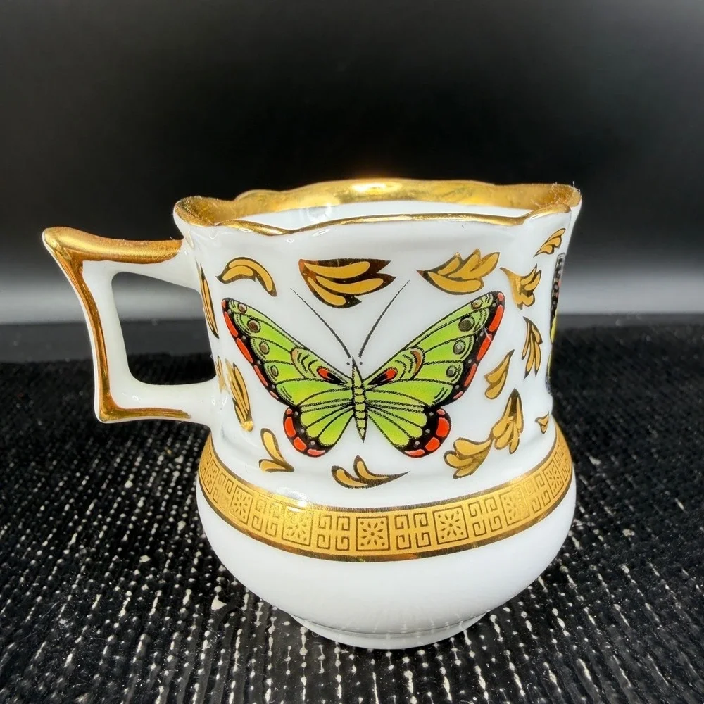 CC&T Butterfly Porcelain Espresso Cup and Saucer Set Gold Gilt Trim Demitasse‎